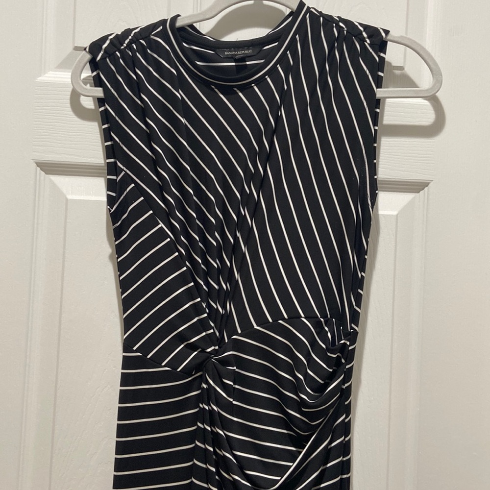 Banana Republic Black & White Striped Full Length Dress Women's XXS